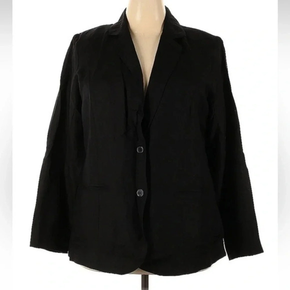 Jessica London Classic Black Linen Blend Blazer Jacket Plus Size 18W - Picture 1 of 2